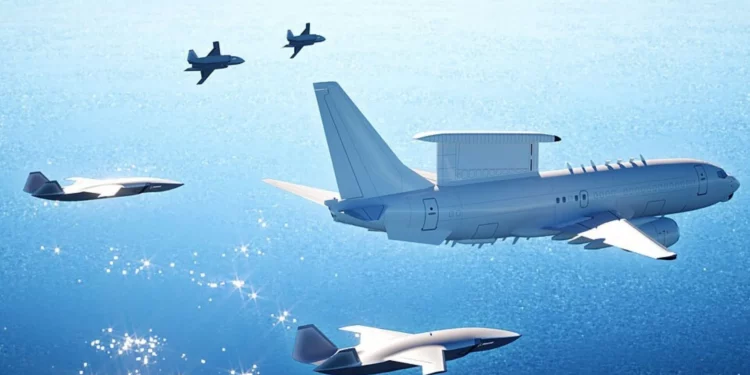 Otra versión de Boeing que muestra a los murciélagos fantasma volando con un E-7A Wedgetail. (Crédito de la imagen: Boeing)