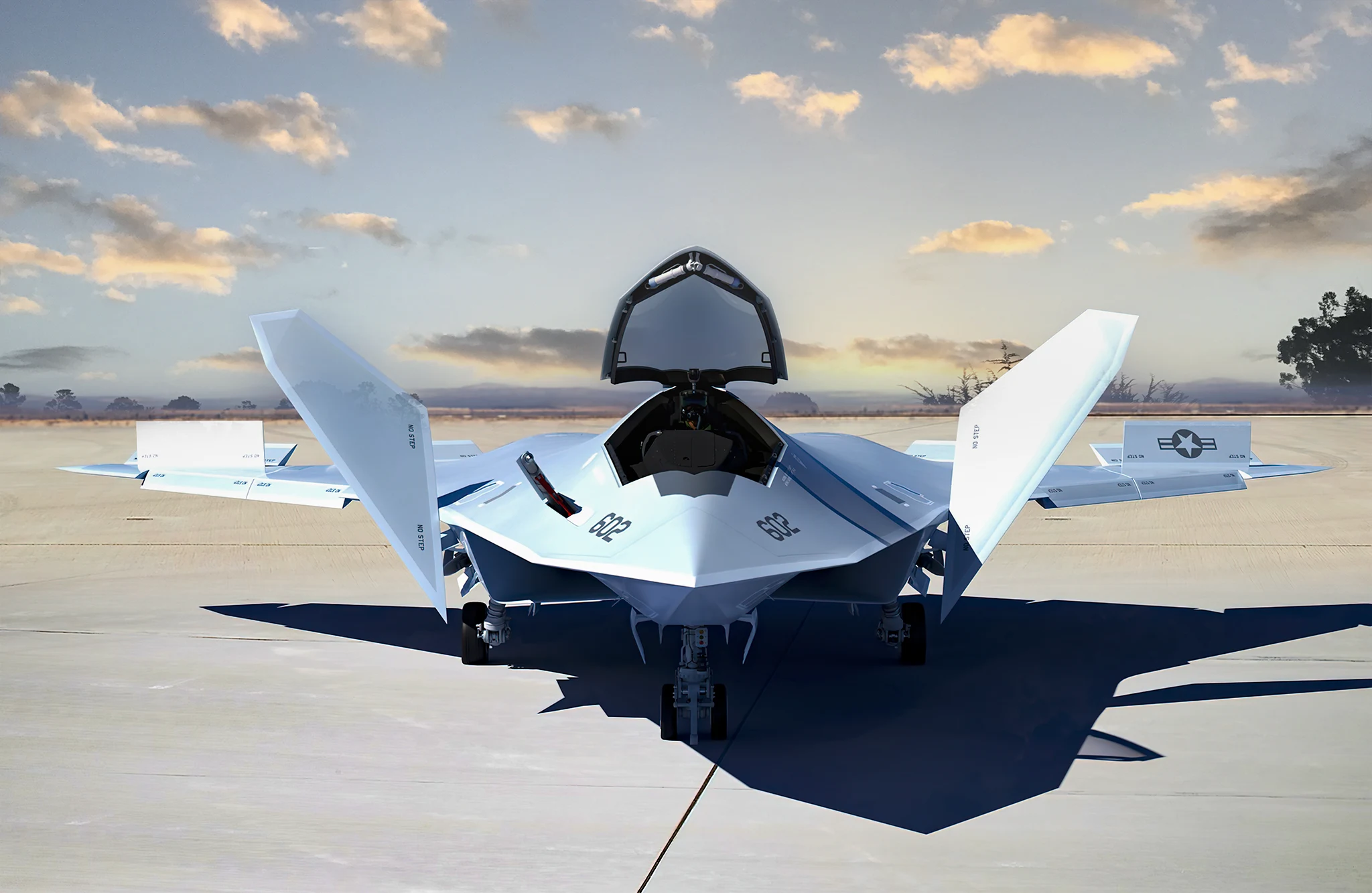El F-47 equipado con motores Pratt & Whitney XA103 y canards