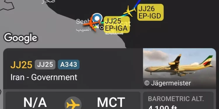 Tres aviones iraníes, incluido un avión presidencial, se dirigen a Omán