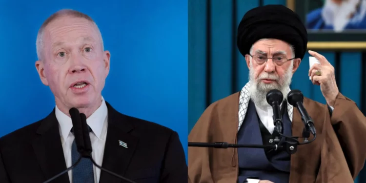 Una imagen compuesta del exministro de Defensa, Yoav Gallant y el líder iraní, el ayatolá Alí Jamenei (AP)