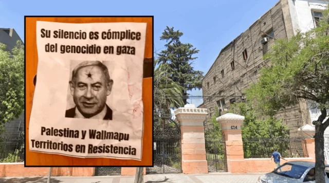 Sinagoga chilena vandalizada con carteles de Netanyahu con un disparo en la cabeza