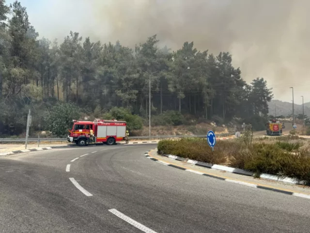 Bomberos combaten incendio forestal en el área de Jerusalén