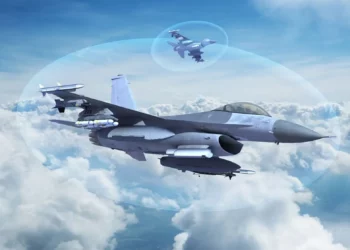 Una interpretación que muestra a los F-16 volando con sistemas de guerra electrónica Viper Shield. (Crédito de la imagen: L3Harris)