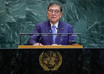 El primer ministro japonés, Shigeru Ishiba, habla durante el debate general de la Asamblea general de las Naciones Unidas en la sede de la ONU en Nueva York el 23 de septiembre de 2025. (Foto de Leonardo MUNOZ / AFP)