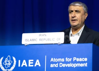 Mohammad Eslami, director de la Organización de Energía Atómica de Irán (OEAI), habla durante la 69.ª sesión plenaria ordinaria del Organismo Internacional de Energía Atómica (OIEA) en su sede de Viena, Austria, el 15 de septiembre de 2025. (Joe Klamar/AFP)