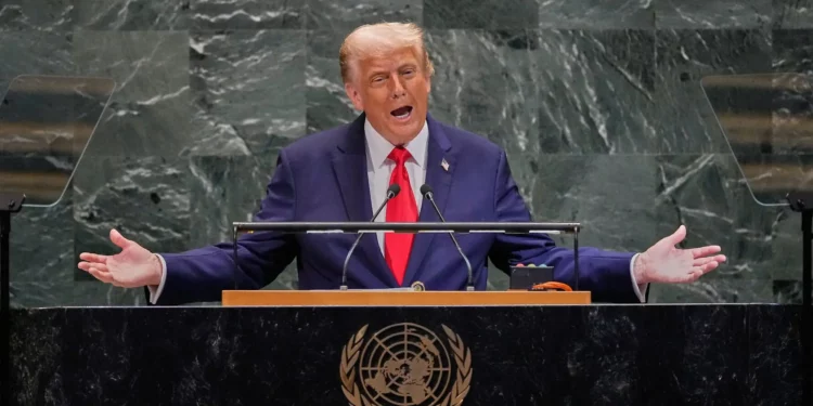 El presidente de Estados Unidos, Donald Trump, se dirige a la 80.ª sesión de la Asamblea general de las Naciones Unidas, el 23 de septiembre de 2025. (Foto AP/Richard Drew)