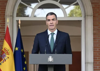 El primer ministro español, Pedro Sánchez, anuncia varias medidas, incluido un embargo de armas a Israel, 8 de septiembre de 2025. (Borja Puig de la Bellacasa / LA MONCLOA / AFP)