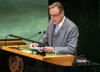 Belgium's Prime Minister Bart De Wever speaks during a high-profile meeting at the United Nations aimed at galvanizing support for a two-state solution to the Israel-Palestinian conflict, September 22, 2025, at UN headquarters. (AP Photo/Yuki Iwamura)