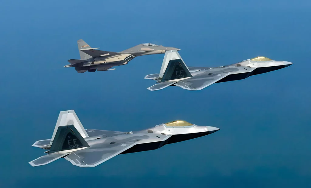 Caza J-16 chino interceptó y expulsó a dos F-22 Raptor