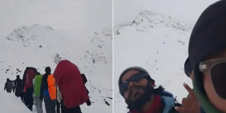Capturas de pantalla de un vídeo sin fecha de un grupo de excursionistas atrapados por una tormenta de nieve en Nepal (Vídeo de la Sala de Situación de Passportcard)