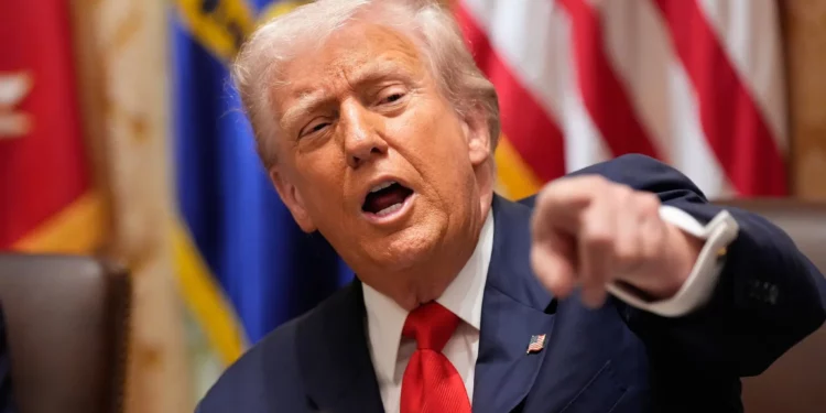 US President Donald Trump speaks in the Cabinet Room of the White House, Oct. 14, 2025, in Washington. (AP/Alex Brandon)