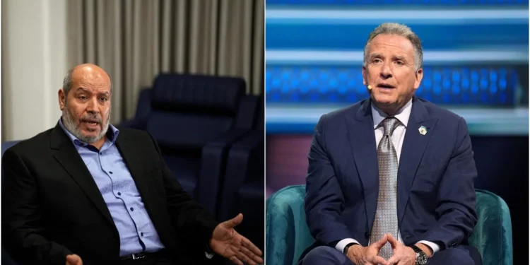 (LR) El jefe negociador de Hamás, Khalil al-Hayya, y el enviado especial estadounidense, Steve Witkoff. (Collage/AP)