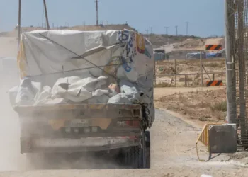 Soldado de las FDI asegura un camión de ayuda humanitaria en Gaza (ilustración)