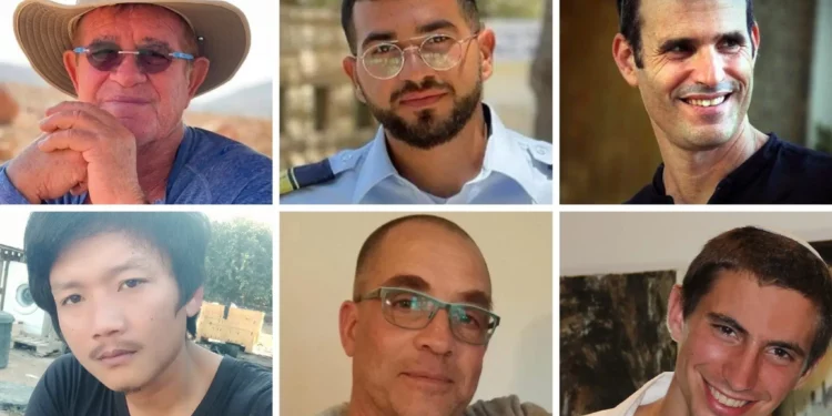 Los seis rehenes fallecidos cuyos cuerpos aún permanecían en Gaza al 6 de noviembre de 2025: (Fila superior, de izquierda a derecha) Meny Godard, Ran Gvili, Dror Or; (Fila inferior) Sudthisak Rinthalak, Lior Rudaeff, Hadar Goldin. (Collage de Times of Israel; Fotos: Cortesía)