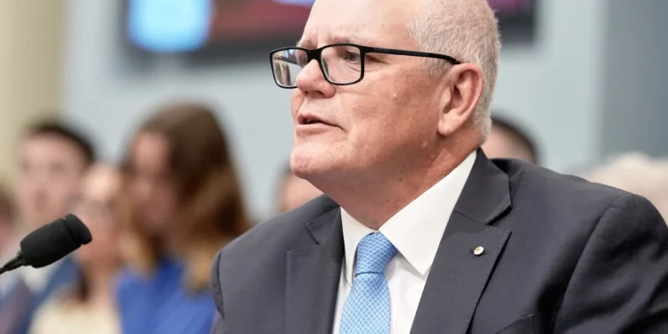 El ex primer ministro australiano Scott Morrison testifica durante una audiencia del Comité Selecto de la Cámara de Representantes sobre China en el Capitolio, el 23 de julio de 2025, en Washington. (AP/Mariam Zuhaib)