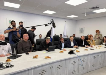 El partido Otzma Yehudit del ministro de Seguridad Nacional, Itamar Ben Gvir, celebra su reunión semanal de facción en la ciudad norteña de Kiryat Shmona, el 29 de diciembre de 2025. (Cortesía)
