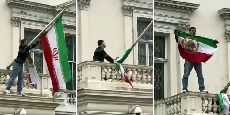 La policía británica detiene a unmanifestante que izó la bandera de la era del Sha