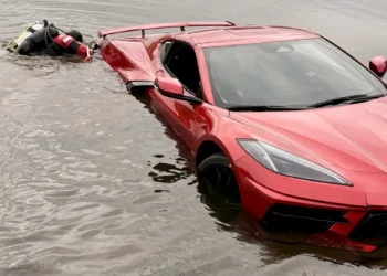Hallan un Corvette Stingray C8 parcialmente sumergido en un estanque de Florida