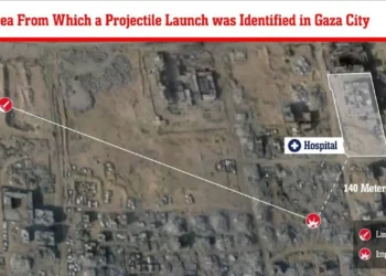 Gráfico de las Fuerzas de Defensa de Israel que muestra el lanzamiento fallido de un cohete desde la ciudad de Gaza, que impactó en la Franja de Gaza, el 8 de enero de 2026. (Fuerzas de Defensa de Israel)