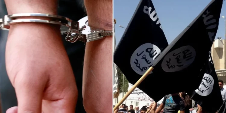 De izquierda a derecha: Ilustración: Un hombre esposado en Jerusalén. (Olivier Fitoussi /FLASH90); Manifestantes ondean banderas del grupo terrorista Estado Islámico en Mosul, Irak, 16 de junio de 2014. (Foto AP, Archivo)
