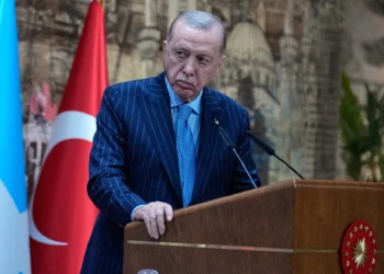 El presidente de Turquía, Recep Tayyip Erdogan, escucha al presidente de Somalia, Hassan Sheikh Mohamud, durante una conferencia de prensa conjunta en Estambul, Turquía, el 30 de diciembre de 2025. (Foto AP/Khalil Hamra)