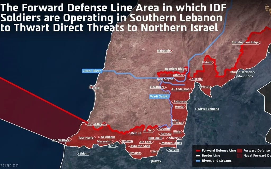 Israel publica su línea de defensa en el Líbano con 5 divisiones activas Las Fuerzas de Defensa de Israel (FDI) difundieron el domingo un mapa oficial con su línea de defensa avanzada en el sur del Líbano, donde cinco divisiones terrestres y unidades navales operan simultáneamente en medio de un alto el fuego vigente desde la medianoche del jueves. Según el ejército israelí, las tropas desplegadas al sur de esa línea tienen como misión desmantelar la infraestructura de Hezbolá y neutralizar amenazas directas contra las comunidades del norte de Israel. El mapa revela que las fuerzas ya cruzaron el río Litani y controlan la cresta de Beaufort, posiciones estratégicas históricamente vinculadas a los intentos de contener al grupo terrorista libanés. En las 24 horas previas a la entrada en vigor del alto el fuego, las FDI atacaron a más de 150 terroristas de Hezbolá y golpearon cerca de 300 objetivos militares: lanzaderas, centros de mando e instalaciones de almacenamiento de armas distribuidos en distintas zonas del país. Entre los abatidos figuraba Ali Rida Abbas, comandante del sector de Bint Jbeil, uno de los frentes de primera línea de la organización terrorista. Abbas había dirigido múltiples ataques contra soldados israelíes y contra el Estado de Israel a lo largo de los años, con actuación destacada durante la Operación León Rugiente, y también estuvo a cargo de la reconstrucción de ese sector. Su muerte convierte a Abbas en el cuarto comandante del sector de Bint Jbeil eliminado por Israel desde el inicio de la Operación Flechas del Norte.