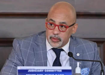 El representante de Pensilvania, Christopher Rabb, interviene durante una reunión del comité el 30 de junio de 2025 en Harrisburg, Pensilvania. (Foto AP/Aimee Dilger)