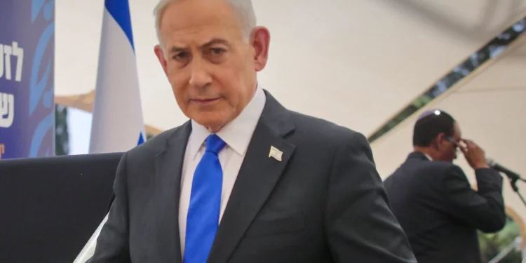 El primer ministro Benjamin Netanyahu en una ceremonia en el Monte Herzl de Jerusalén, 14 de mayo de 2026 (Gil Yohanan/POOL)