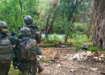 Tropas de las FDI operan en el río Litani, en el sur del Líbano, según una fotografía distribuida por el ejército el 12 de mayo de 2026. (Fuerzas de Defensa de Israel)