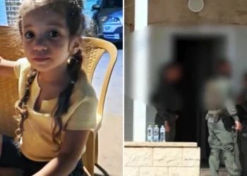 Izquierda: Laila Jahjah, una niña de nueve años que fue asesinada a tiros frente a su casa en Arara, una aldea árabe del norte, el 27 de mayo de 2026. (Facebook) Derecha: Fuerzas policiales operan en el lugar del tiroteo. (Captura de pantalla/Ynet)