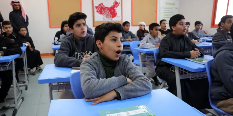 Illustrative: Pupils attend a Mandarin language lesson at a school in Riyadh, Saudi Arabia, on February 2, 2025. (Fayez Nureldine/AFP)