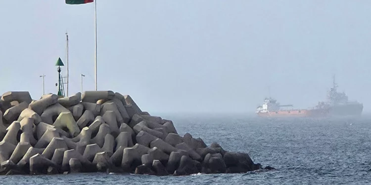 Buques que transitan por el golfo de Omán, vistos frente a la costa de Mascate el 25 de julio de 2026. (AFP)