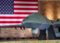 Un dron MQ-9 Reaper se exhibe antes del discurso del presidente estadounidense Donald Trump en la base aérea de Al Udeid, el 15 de mayo de 2025, en Doha, Qatar. (Foto AP/Alex Brandon)