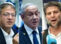 Una fotografía compuesta muestra al ministro de Seguridad Nacional, Itamar Ben Gvir (izquierda), al primer ministro Benjamin Netanyahu (centro) y al ministro de Finanzas, Bezalel Smotrich (derecha). (Yonatan Sindel/Flash 90)