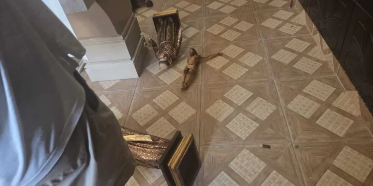 Actos de vandalismo y daños en la iglesia de San Antonio en Jaffa el 16 de agosto de 2026. (Policía de Israel)
