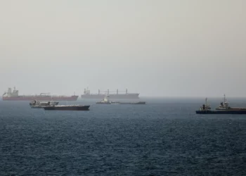 Se observan buques cisterna y de carga en el Golfo de Omán, a lo largo de las rutas marítimas que conectan el estrecho de Ormuz con el mar Arábigo, el 16 de junio de 2026. (AP)