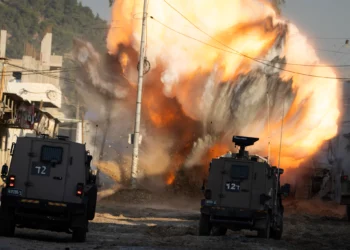 Illustrative: A bomb planted by Palestinian gunmen explodes after being detonated by Israeli soldiers during a military raid in the Nur Shams refugee camp near the West Bank city of Tulkarem, Tuesday, Dec. 24, 2024. (AP Photo/Majdi Mohammed)