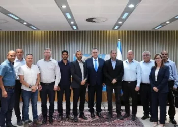 Defense Minister Israel Katz, center, meets with mayors and heads of regional councils in the West Bank, August 3, 2026. (Defense Ministry)