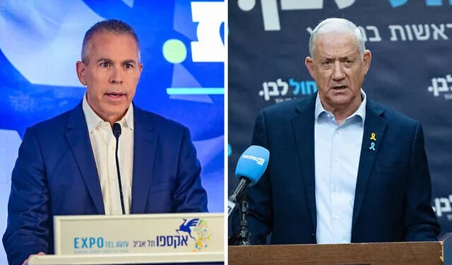 El presidente del partido Unidad, Gilad Erdan (izquierda), y el líder del partido Azul y Blanco, el diputado Benny Gantz, en un montaje fotográfico. (Avshalom Sassoni/Flash90; Yonatan Sindel/Flash90)