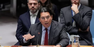 Israel's Ambassador to the United Nations Danny Danon speaks during a meeting of the Security Council at UN headquarters, March 11, 2026. (AP Photo/Seth Wenig)