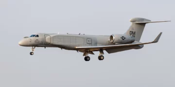 A U.S. Air Force EA-37B Compass Call electronic warfare jet was part of a specialized air package flying near the Russian Kaliningrad enclave on Tuesday.