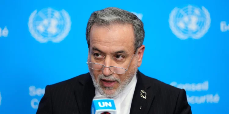 Iran’s Foreign Minister Abbas Araghchi speaks to the media during the 81st session of the United Nations General Assembly at United Nations headquarters, September 25, 2026. (AP Photo/Yuki Iwamura)