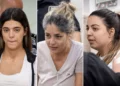 Agam Tsarafi, a la izquierda, y Shilat Houta, a la derecha, sospechosos del asesinato de Benayahu Razi en Jerusalén, junto a Linor Sasson, señalada por presuntamente ayudarlos a huir, durante una audiencia en el Tribunal de Distrito de Jerusalén el 7 de agosto de 2026.