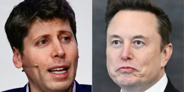 This combination of pictures created on February 11, 2025 shows (L-R) OpenAI CEO Sam Altman in Berlin on February 7, 2025, and Elon Musk at US President Donald Trump’s inauguration ceremony in Washington, DC, on January 20, 2025. (John MacDougall and Saul Loeb/AFP)