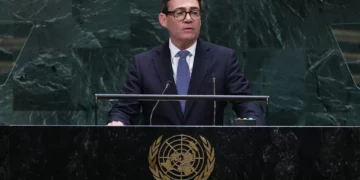 El primer ministro británico Andy Burnham interviene en la 81.ª sesión de la Asamblea General de la ONU, el 22 de septiembre de 2026.