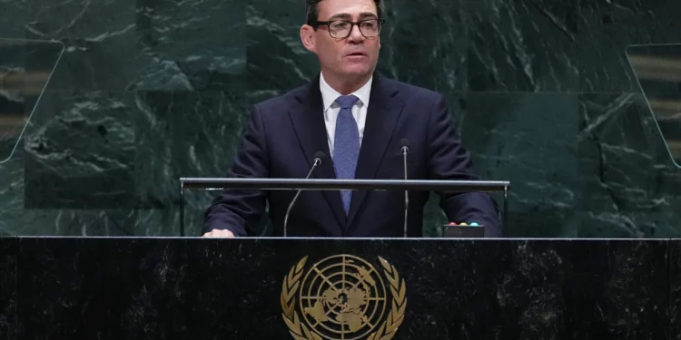 El primer ministro británico Andy Burnham interviene en la 81.ª sesión de la Asamblea General de la ONU, el 22 de septiembre de 2026.