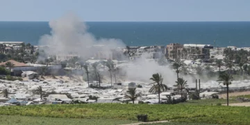 Smoke billows after an Israeli strike in al-Mawasi area of Khan Younis in the southern Gaza Strip on September 25, 2026. (Bashar Taleb/AFP)