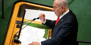 El primer ministro Benjamin Netanyahu habla ante la Asamblea General de las Naciones Unidas en Nueva York el 26 de septiembre de 2025