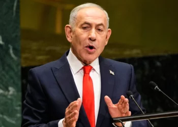 El primer ministro Benjamín Netanyahu habla durante la 81.ª sesión de la Asamblea General de las Naciones Unidas en la sede de la ONU, el 24 de septiembre de 2026.