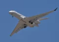 The Bombardier Global 8000, the world's fastest civilian aircraft since Concorde with a top speed of Mach 0.95 performs during the Farnborough International Air Show 2026 at Farnborough International Exhibition Centre on July 20, 2026.